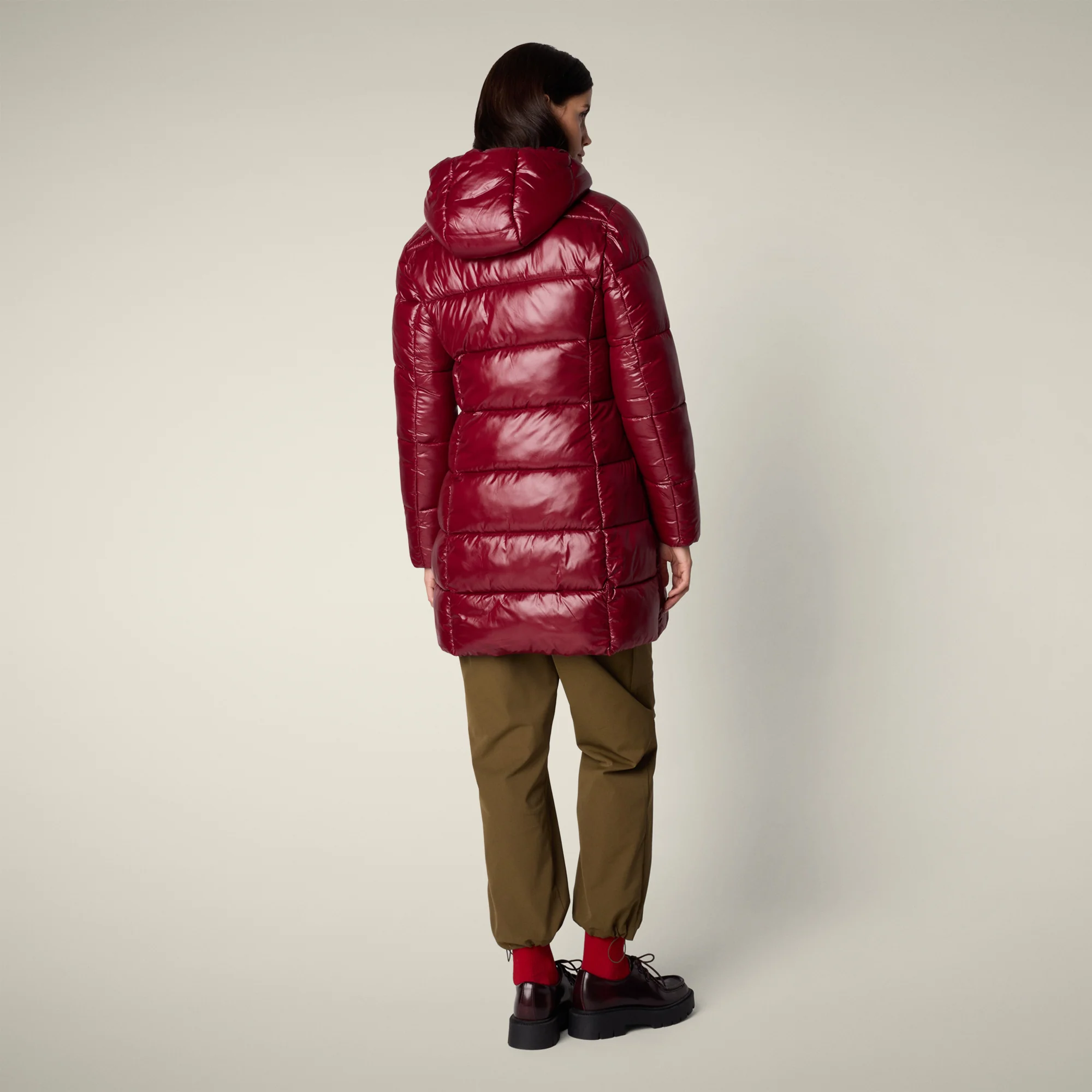 Women's Animal free puffer Coat ines in wine red