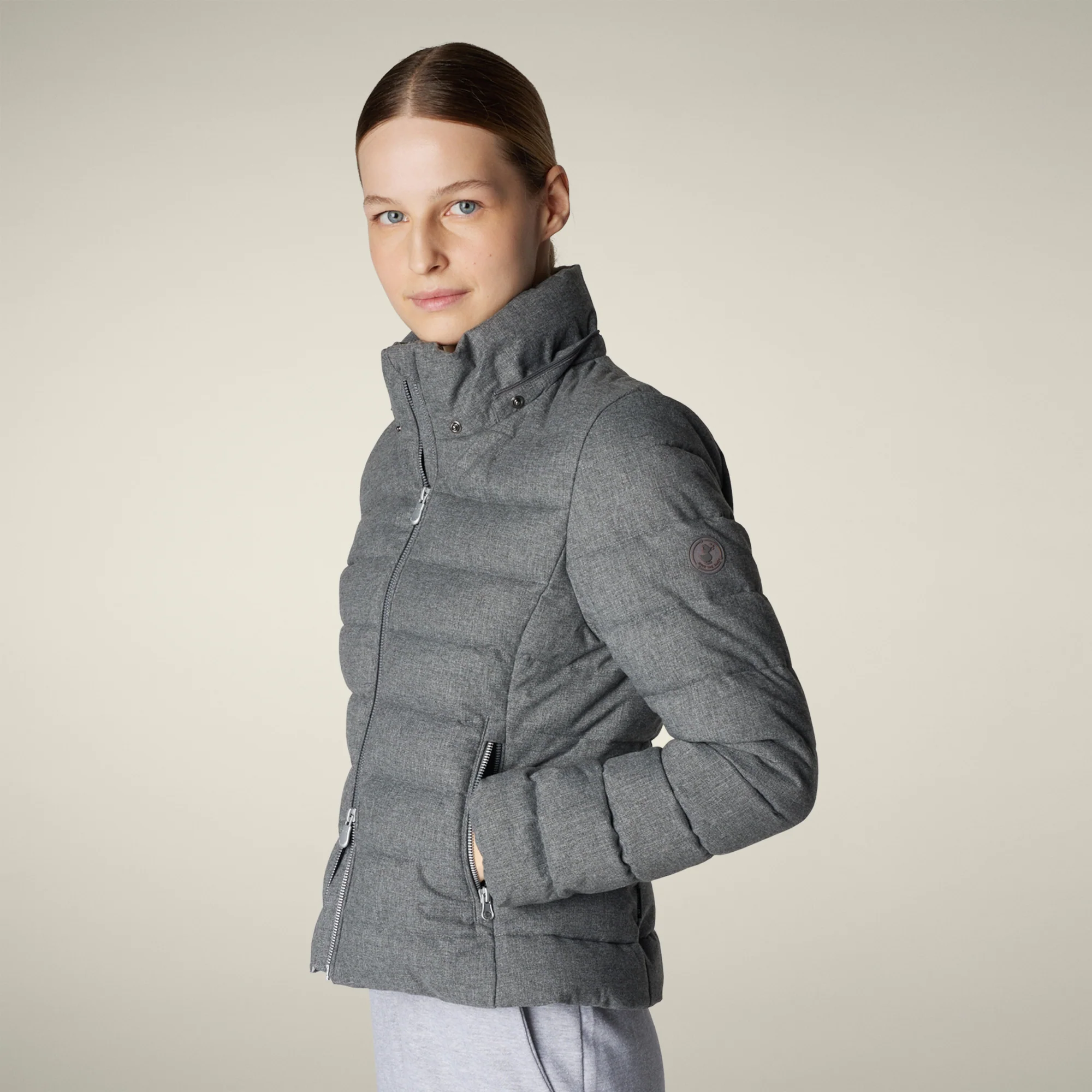 Women's Animal free puffer Jacket Nadia in Mid Grey Melange