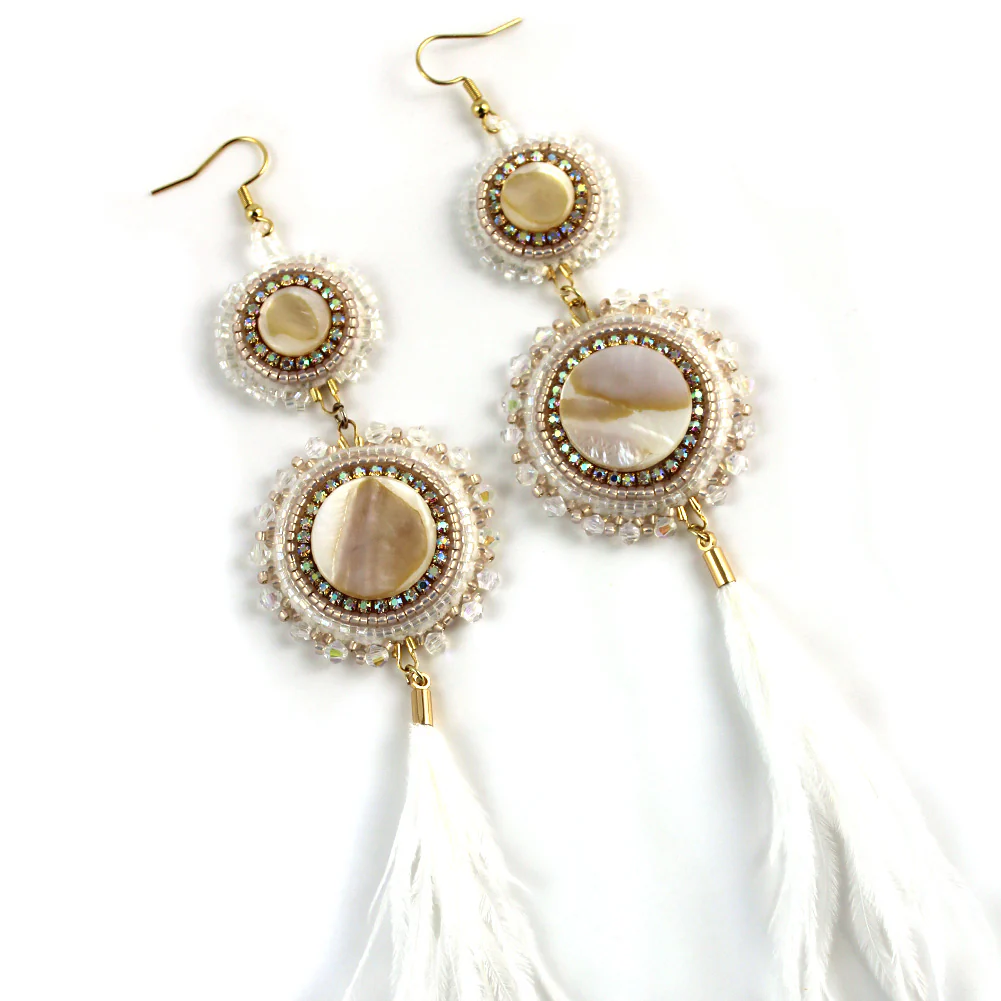 Linda McCullough White Feather Earrings