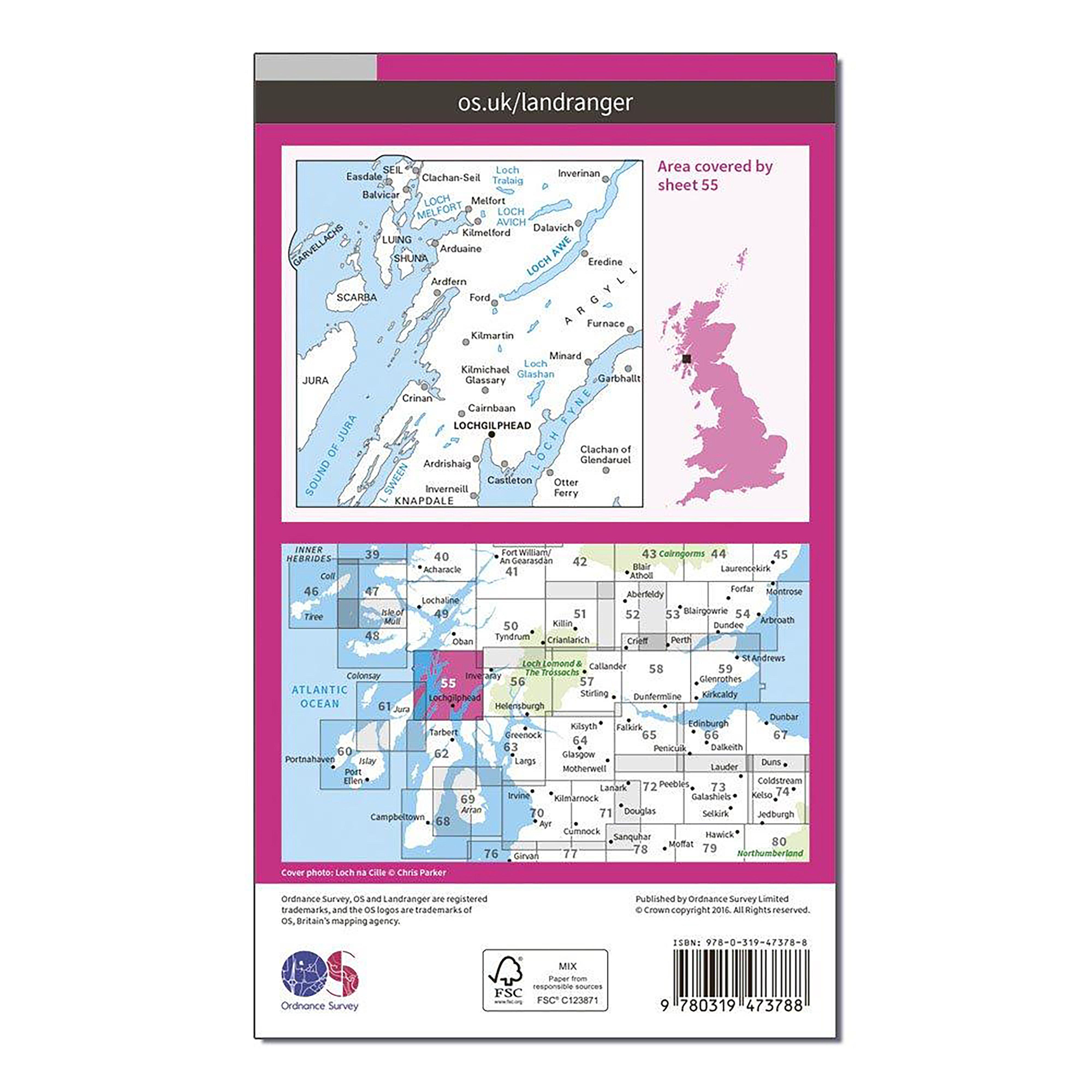 Landranger Active 55 Lochgilphead & Loch Awe Map With Digital Version