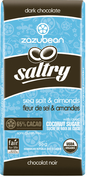 Zazubean Saltry Sea Salt & Almonds - Dark Chocolate Bar