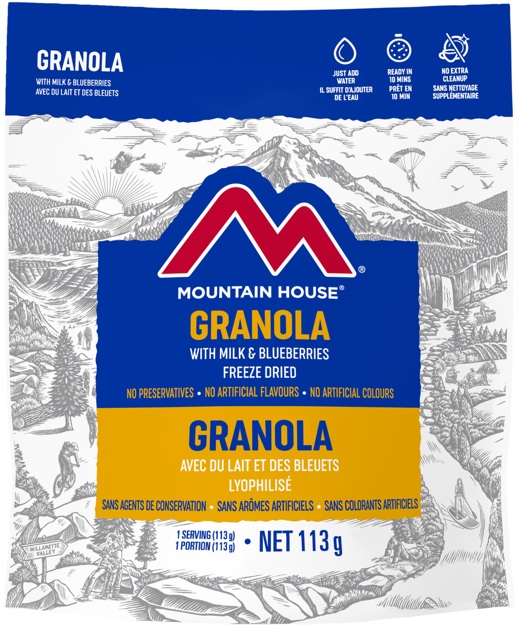 Mountain House Granola with Milk and Blueberries