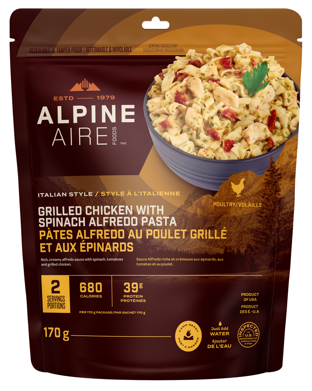 AlpineAire Grilled Chicken with Spinach Alfredo Pasta