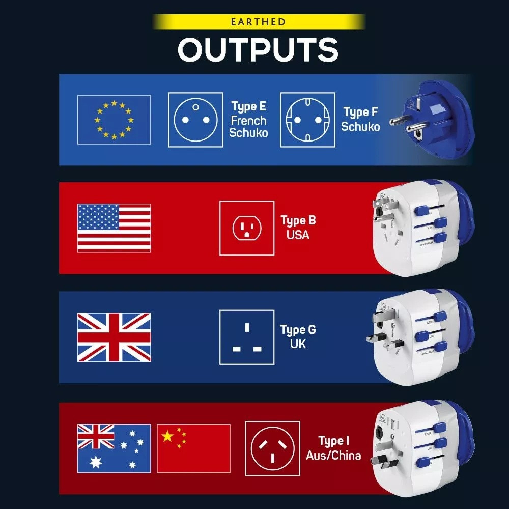 Go Travel Worldwide Travel Adapter with USB-A  & USB-C