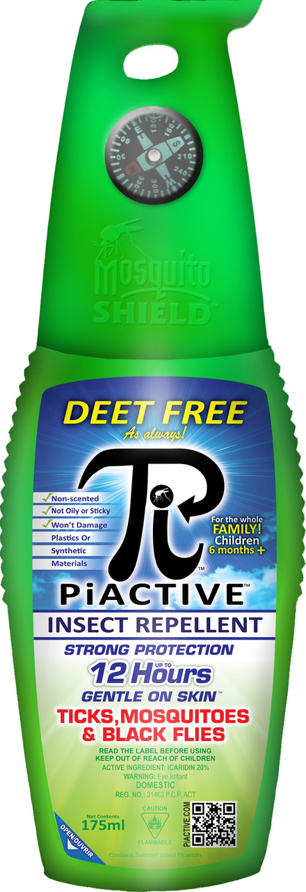 PiActive DEET FREE Regular Size Insect Repellent Pump Spray 175ml