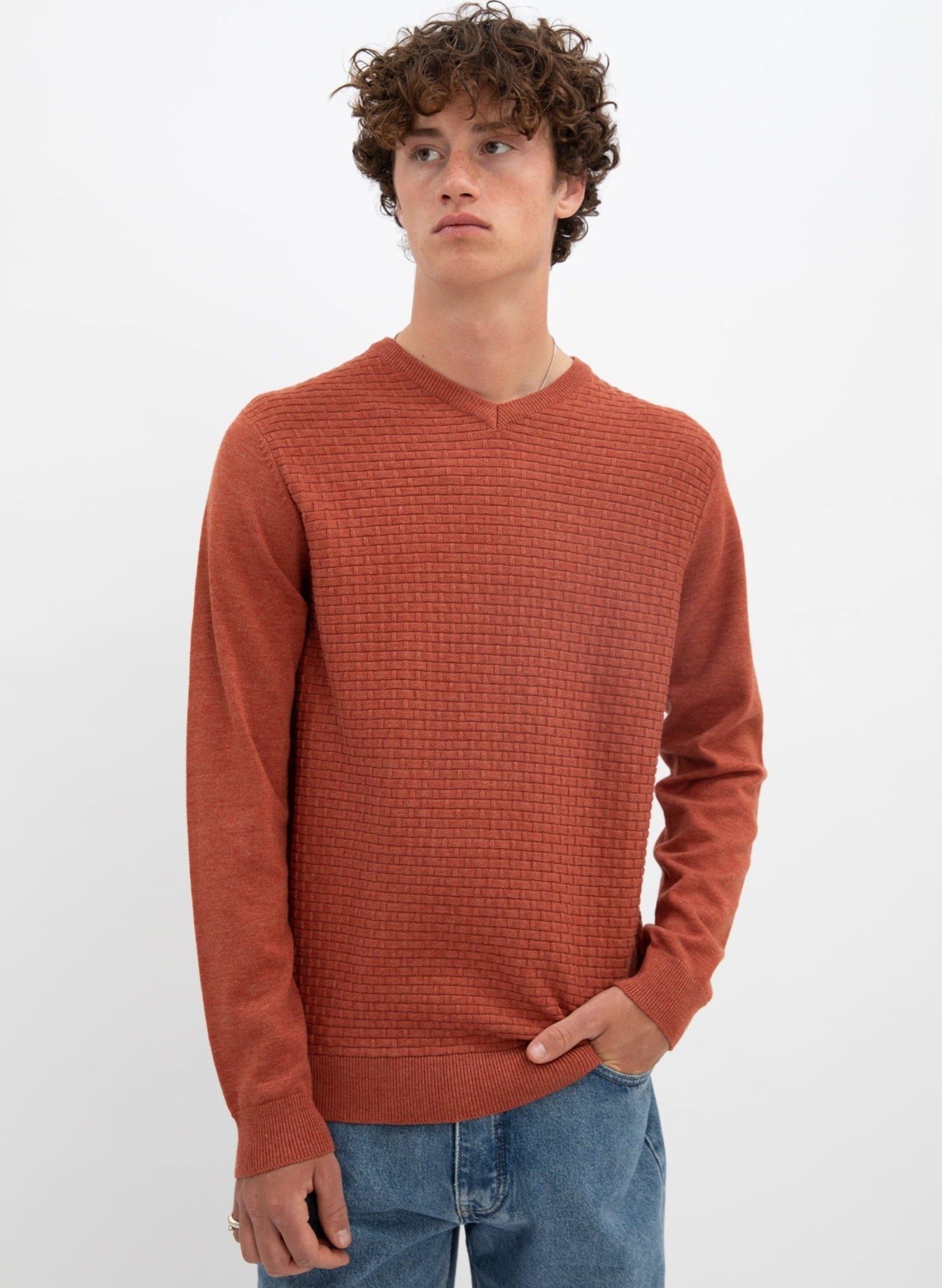 STEN  | Cotton v neck fine gauge sweater || STEN |  Chandail fin en coton à col v
