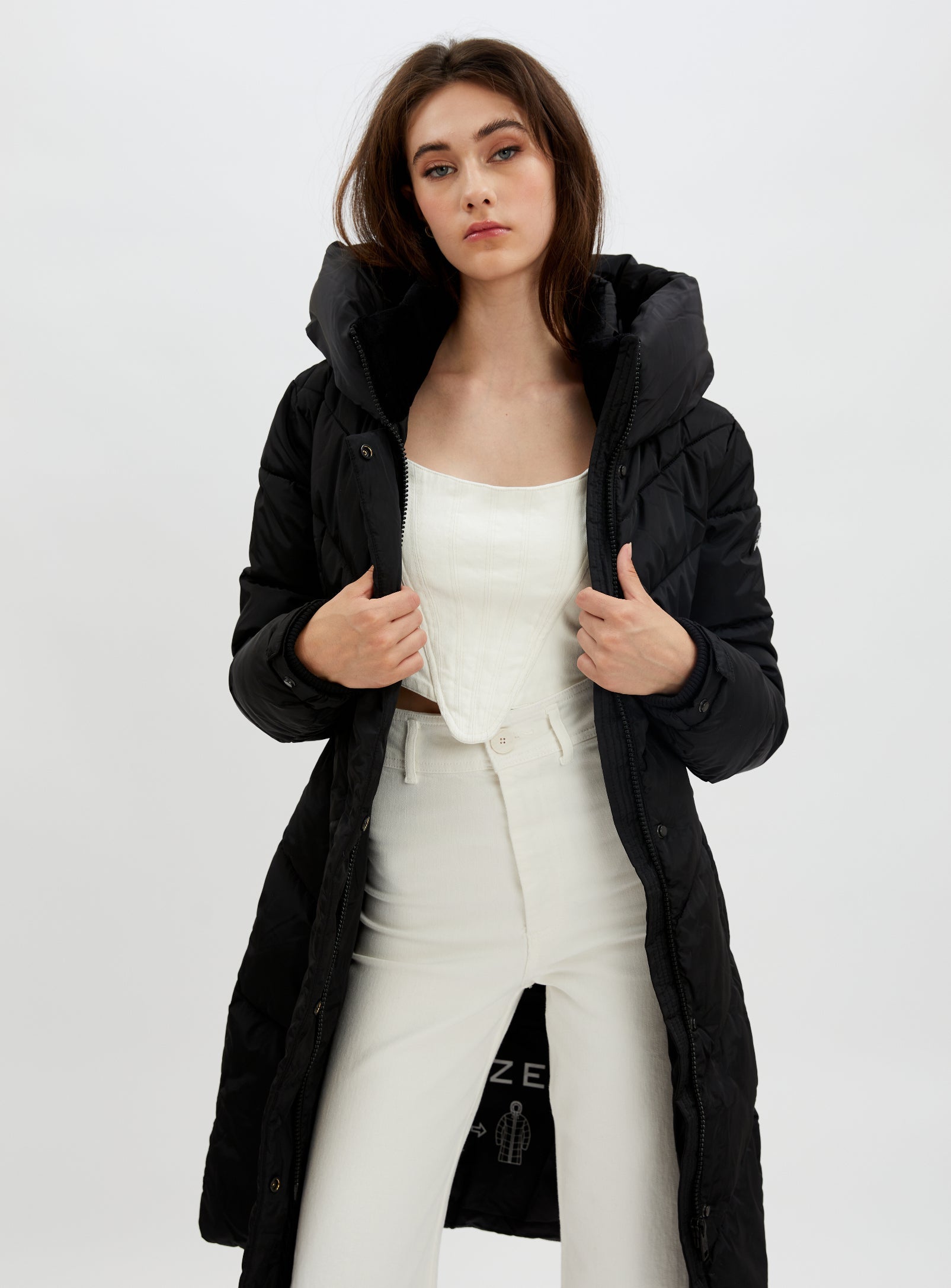 FLORENCE | Long hooded chevron quilted puffer || FLORENCE | Doudoune matelassee a capuche longue