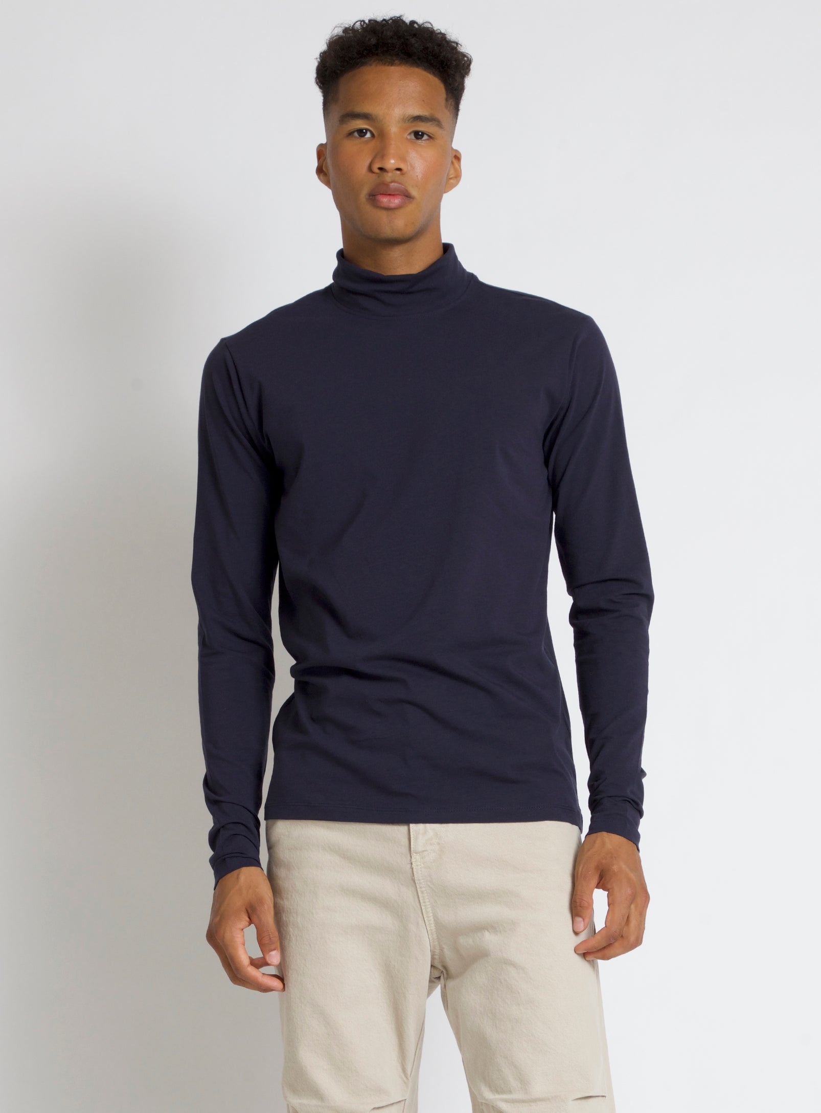ORGANIC COTTON TURTLENECK T-SHIRT-NAVY