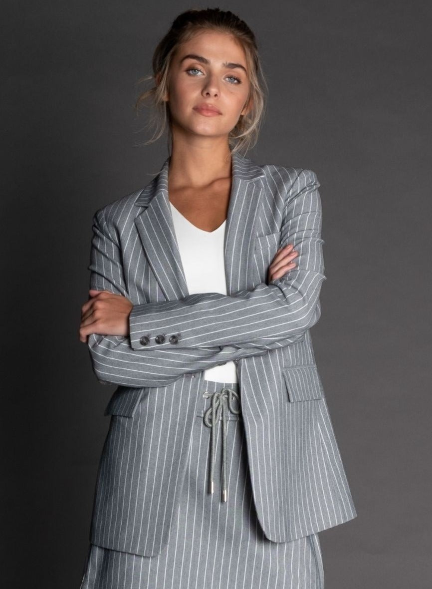 MARIAH | PIN STRIPE GREY BLAZER