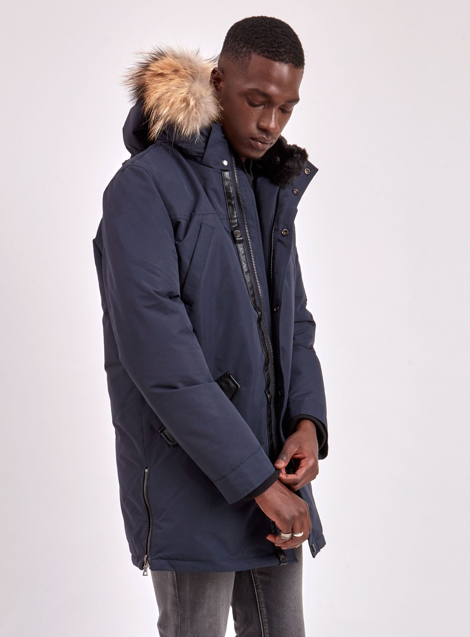 XAVIER | BLACK LABEL PREMIUM DOWN RACCOON FUR TRIM JACKET (-40°C)-NAVY||XAVIER | MANTEAU BLACK LABEL PREMIUM EN DUVET À FOURRURE DE RATON (-40°C)-MARINE