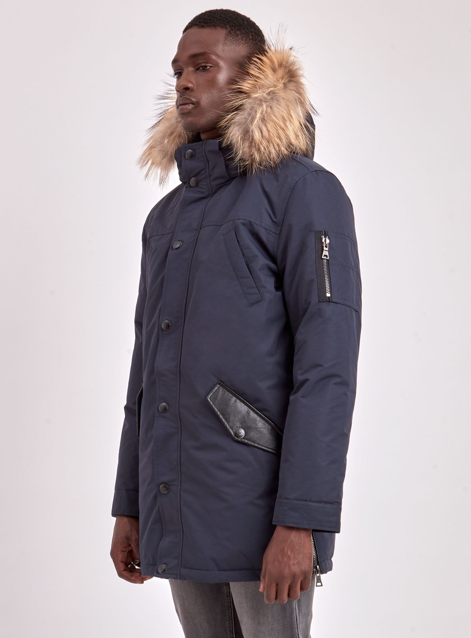 XAVIER | BLACK LABEL PREMIUM DOWN RACCOON FUR TRIM JACKET (-40°C)-NAVY||XAVIER | MANTEAU BLACK LABEL PREMIUM EN DUVET À FOURRURE DE RATON (-40°C)-MARINE