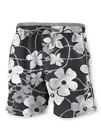 SERENO | Recycled 4 way stretch microfiber floral swim shorts with side reflective tape || SERENO | Short de bain floral en microfibre extensible dans les 4 sens recyclé avec bande réfléchissante sur le côté
