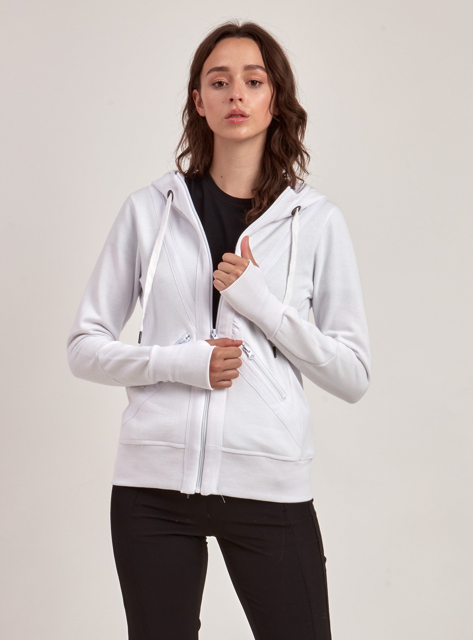ZINA | ZIP UP WHITE HOODIE