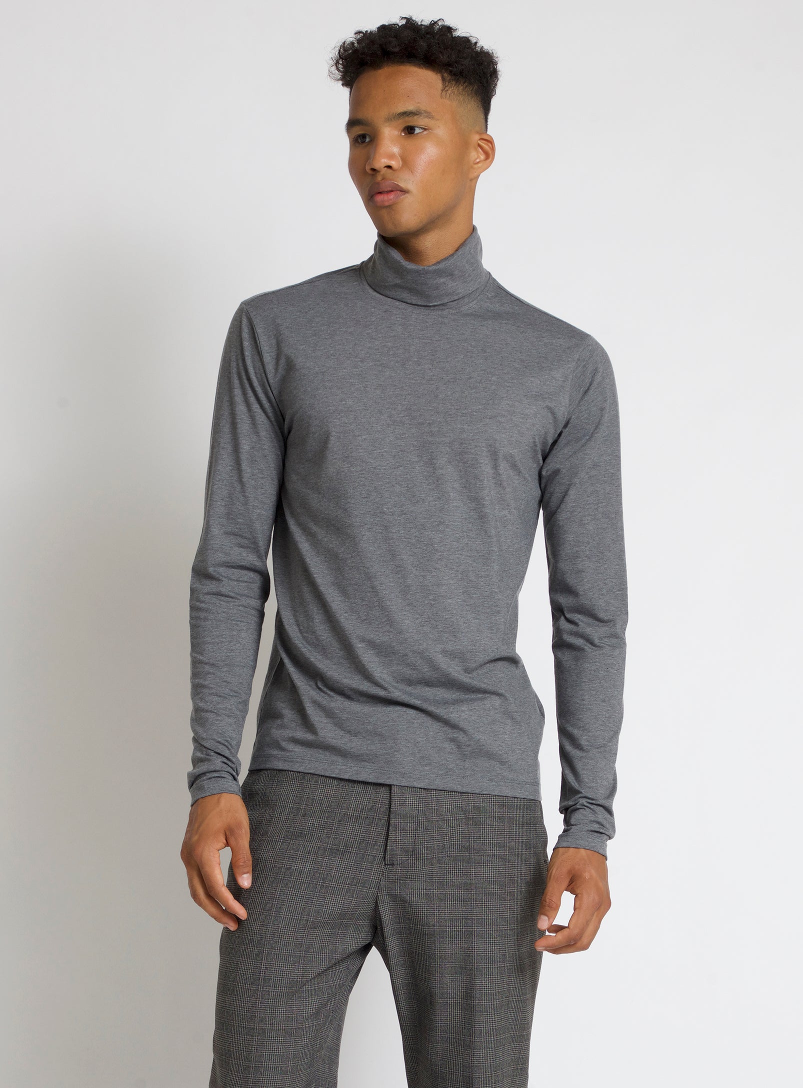 ORGANIC COTTON TURTLENECK T-SHIRT-GREYMIX