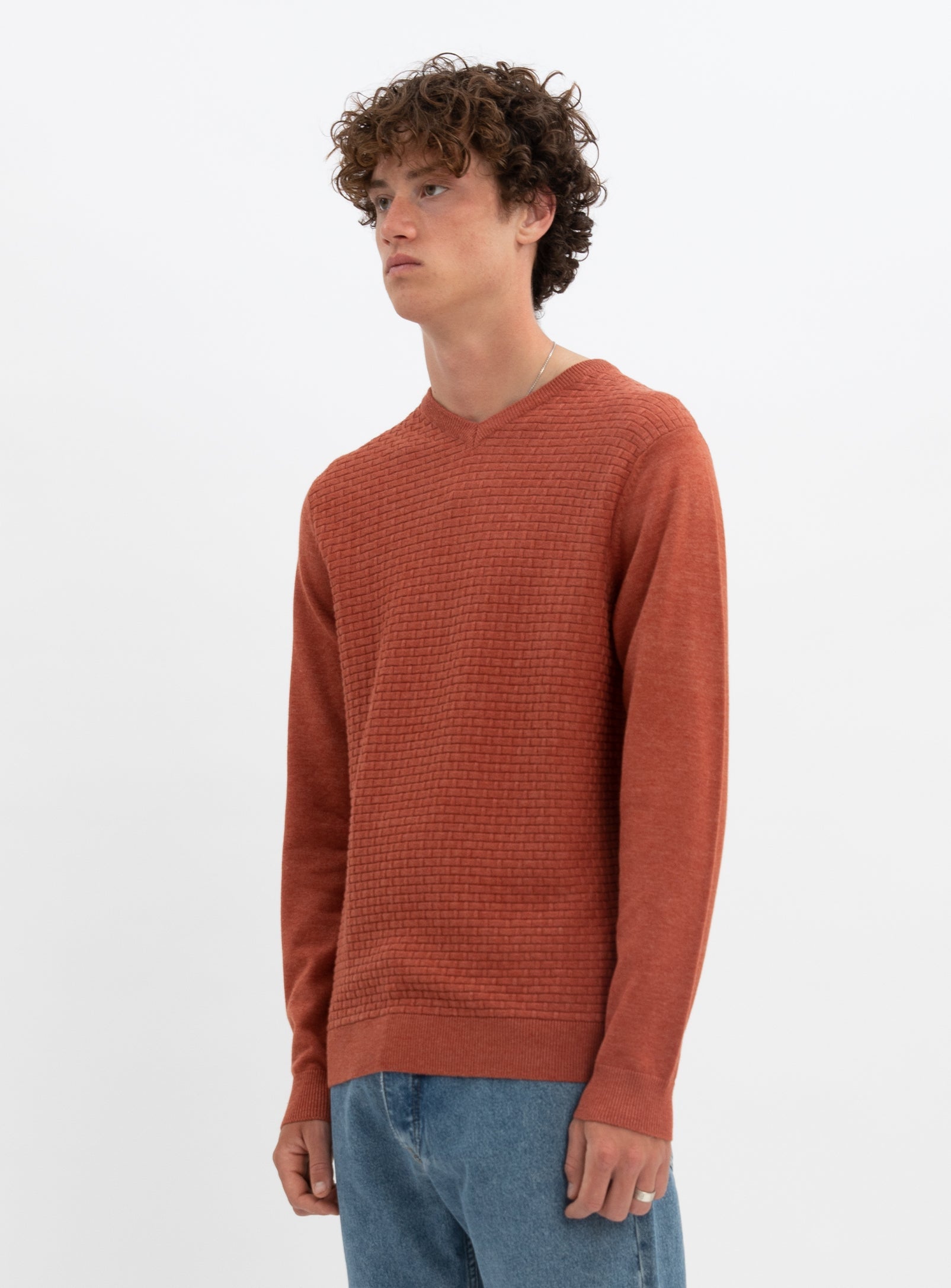 STEN  | Cotton v neck fine gauge sweater || STEN |  Chandail fin en coton à col v