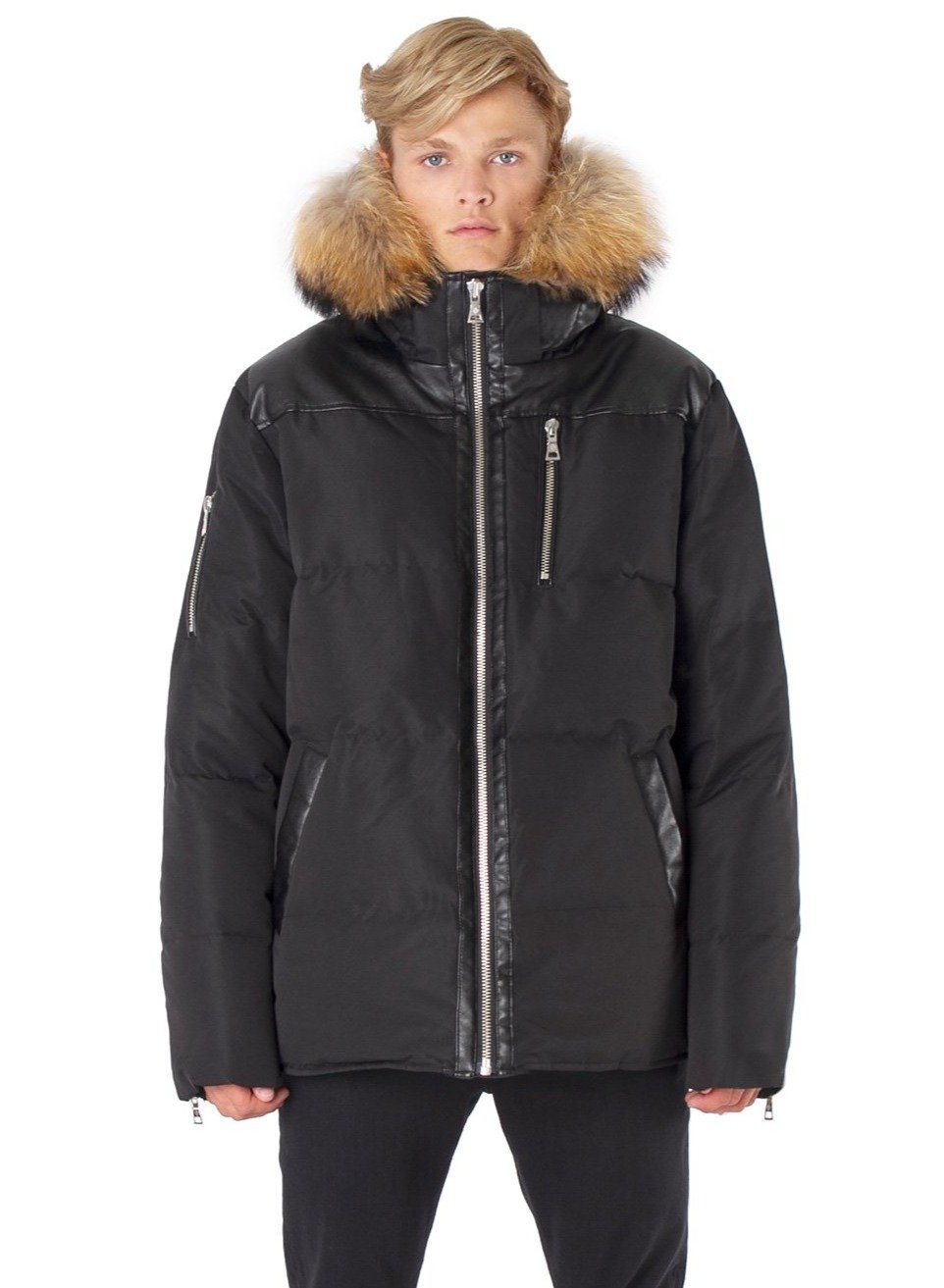 PREMIUM DOWN-FILLED HOODED OXFORD TASLAN JACKET WITH NATURAL RACCOON FUR-BLACK