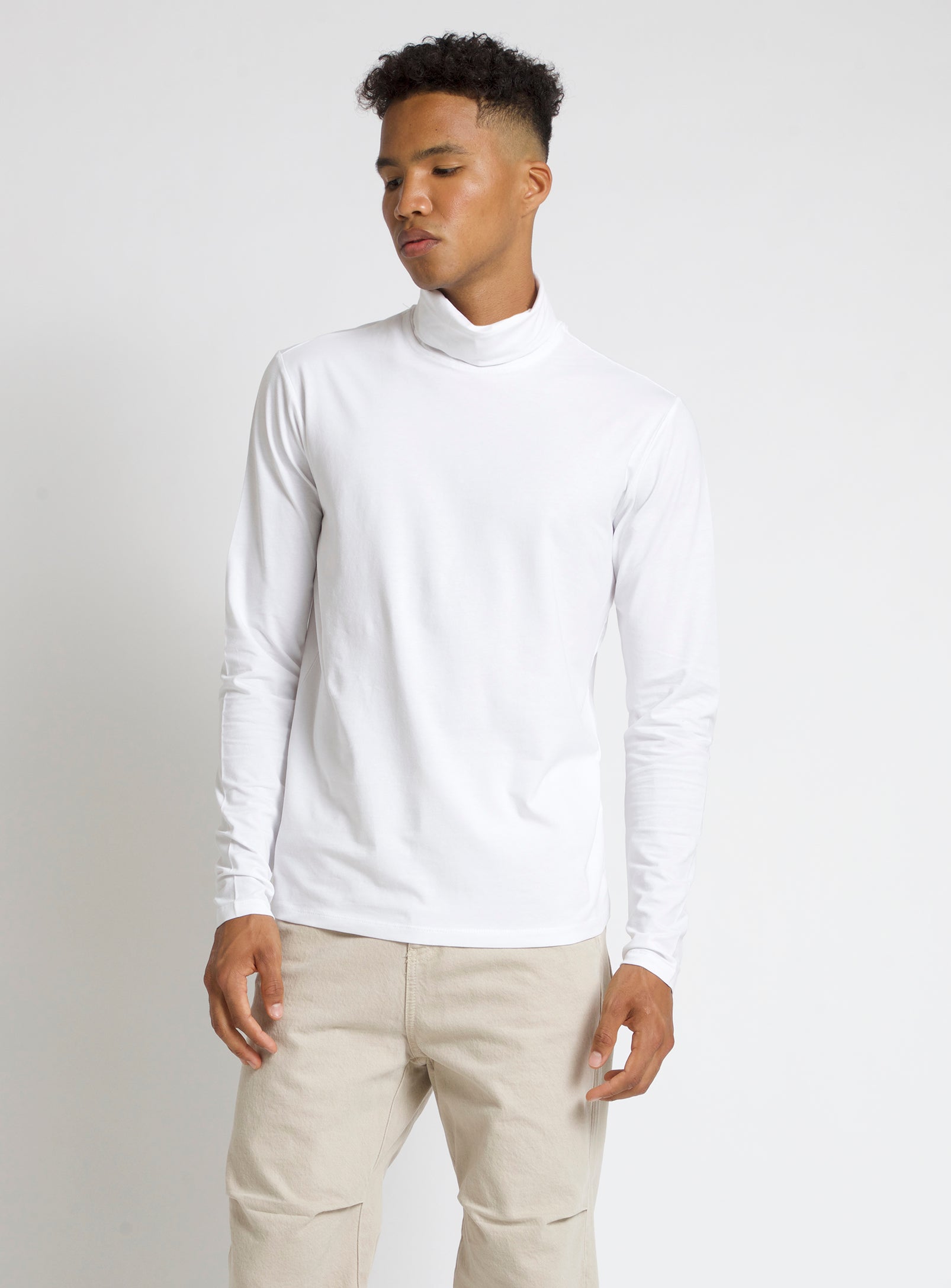 ORGANIC COTTON TURTLENECK T-SHIRT-WHITE