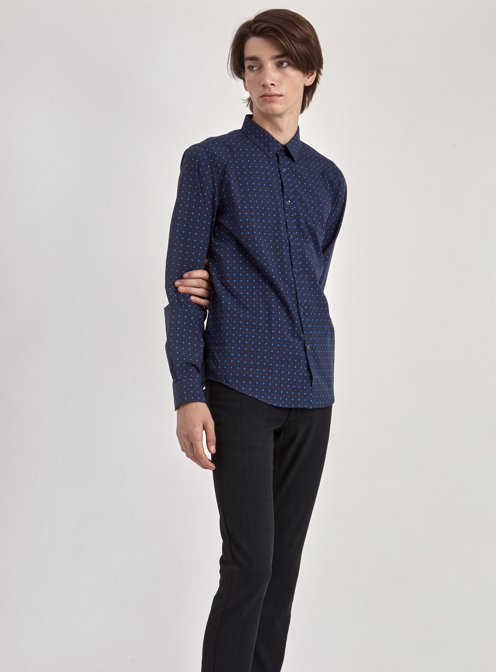 PRINTED SHIRT-NAVYMIX||CHEMISE À MANCHES LONGUES DE LUXE IMPRIMÉE À POID-NAVYMIX