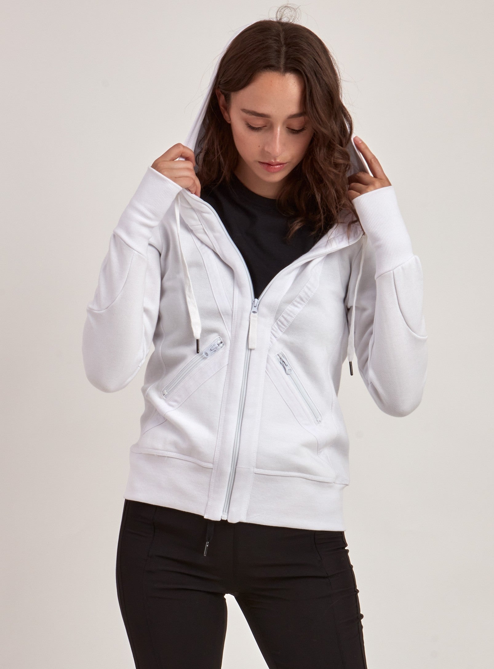 ZINA | ZIP UP WHITE HOODIE
