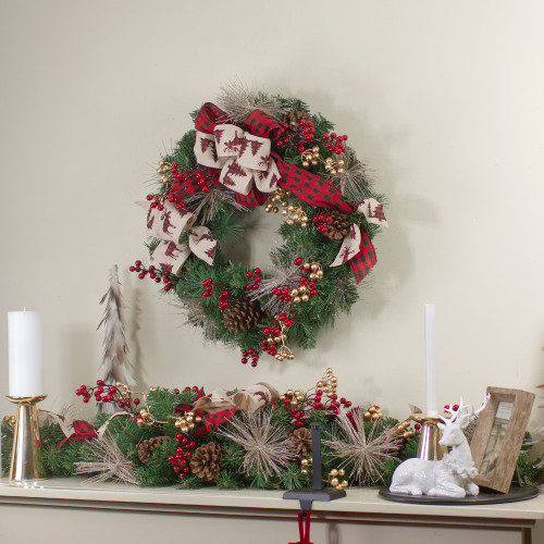 Bows and Berries Artificial Christmas Wreaths - 24-Inch, Unlit