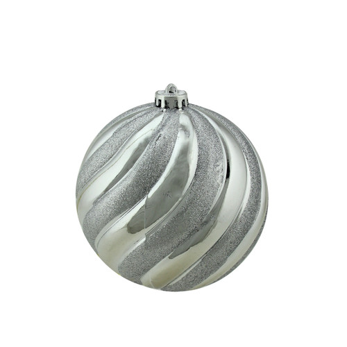 5.5" Silver Swirl Shatterproof 2-Finish Christmas Ball Ornament (140mm)
