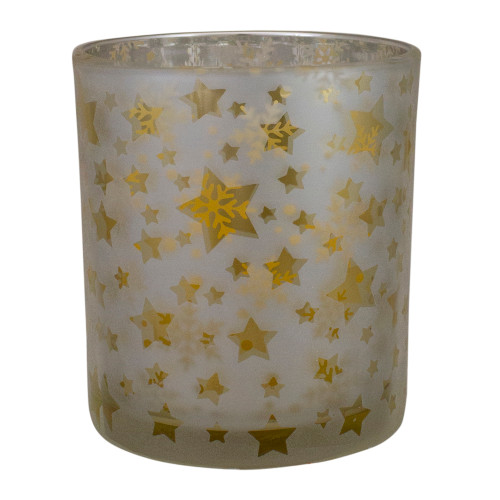 3" Matte Silver and Gold Stars and Snowflakes Flameless Glass Candle Holder