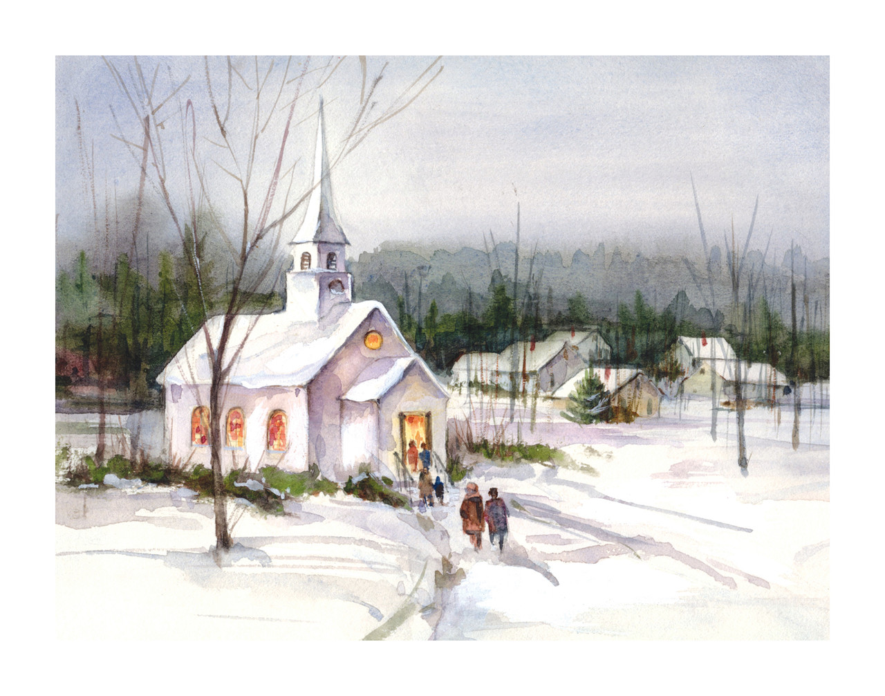 Christmas Mass Winter Scene Wall Decor Art Print
