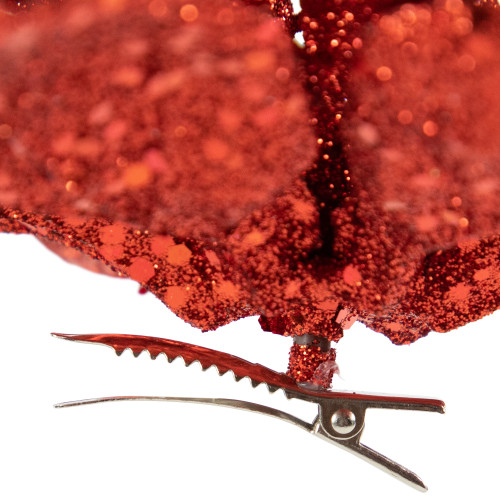 9" Red Glittered Poinsettia Christmas Clip Ornament