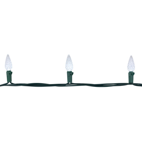 200-Count Pure White LED Faceted C6 Christmas Lights, 66.25 ft Green Wire