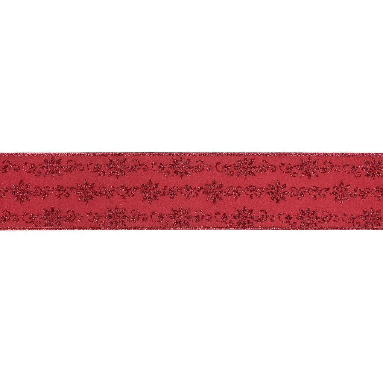 Red Glittered Poinsettia Christmas Wired Craft Ribbon 2.5" x 10 Yards