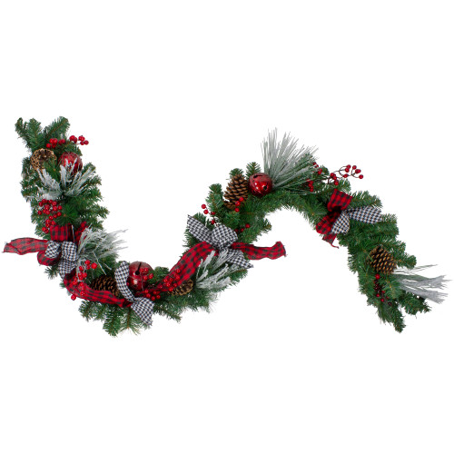 6' x 12" Plaid and Houndstooth and Berries Artificial Christmas Garland - Unlit