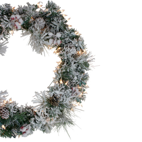 Pre-lit Heavily Flocked Pine Artificial Christmas Wreath - 24" - Clear Lights