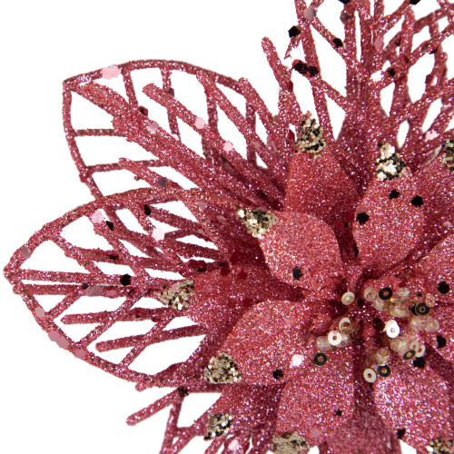 Pack of 4 Glittered Pink Poinsettia Christmas Ornaments 6"