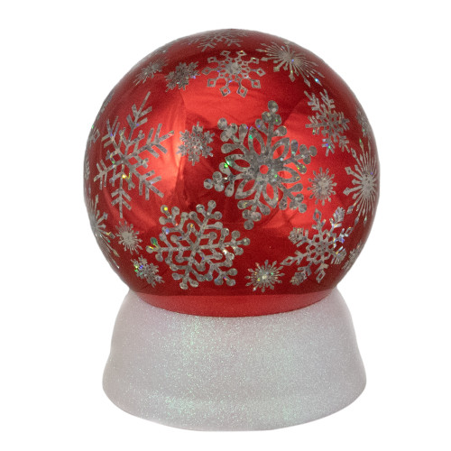 LED Lighted Shiny Snowflake Water Globe Decoration - 6.5" - Red - Warm White