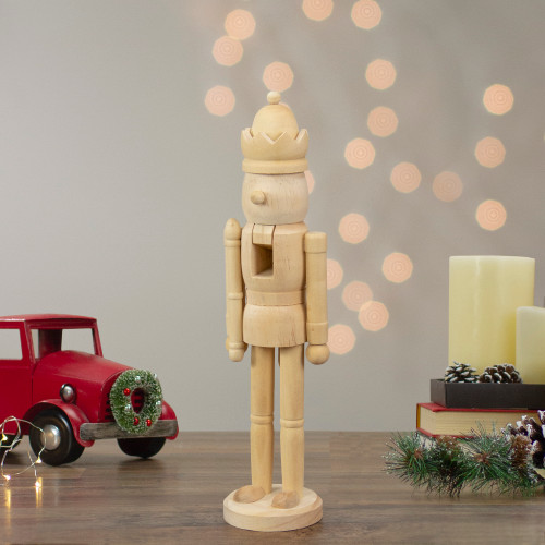 14.75" Unfinished Paintable Wooden Christmas Nutcracker with a Crown