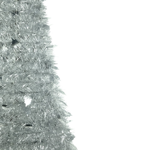 4' Silver Tinsel Pop-Up Artificial Christmas Tree, Unlit