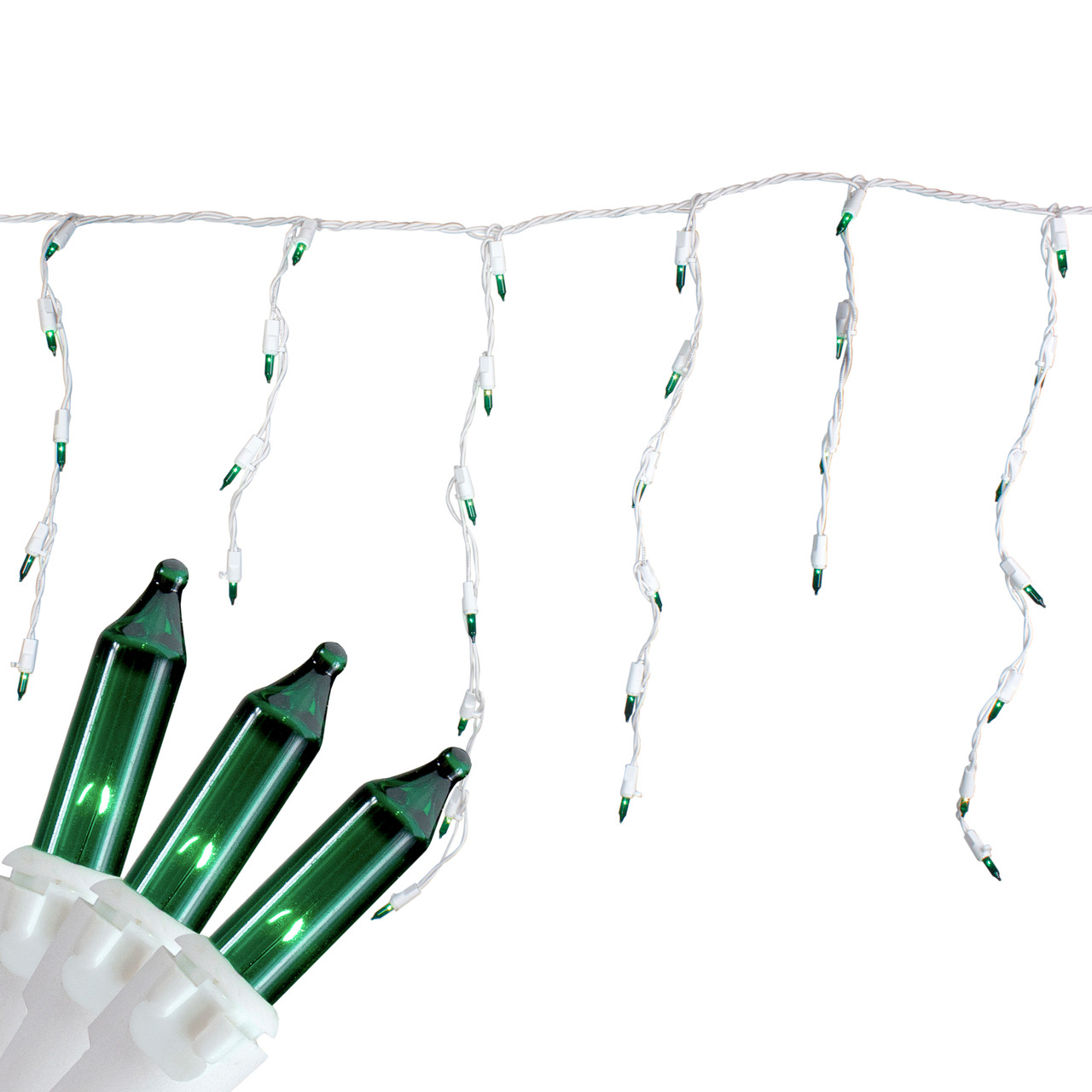 100 Count Green Mini Icicle Christmas Lights - 3.5 ft White Wire