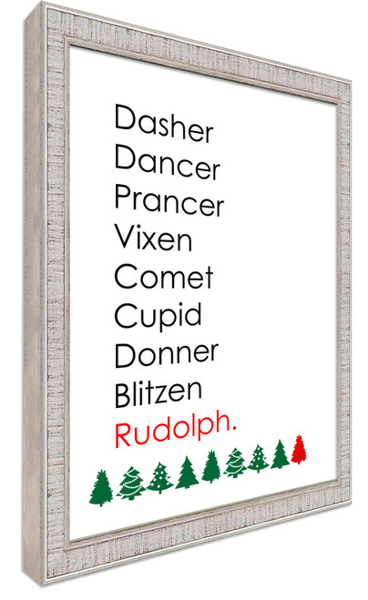 Reindeer Names 15.5" x 21.5" Framed Christmas Wall Decor Art Print Sign Poster in a White Wooden Frame with UV Acrylic and Hangers