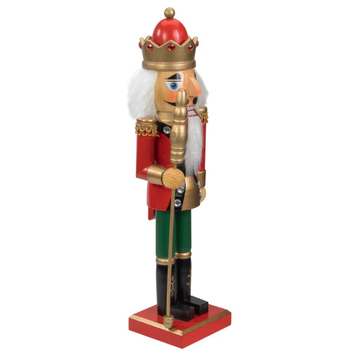 14" Red and Gold Wooden Christmas Nutcracker King with Scepter
