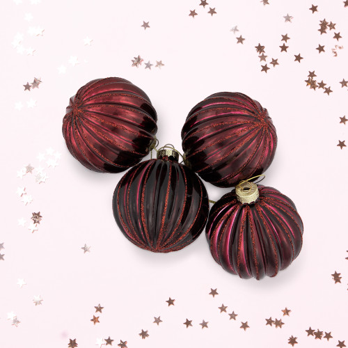 4ct Shiny Maroon Glass Ball Christmas Ornaments 3" (80mm)