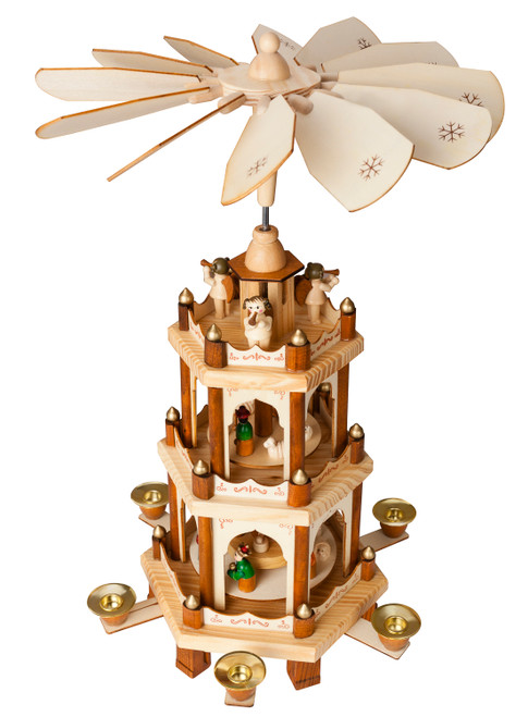 BRUBAKER Wooden Christmas Pyramid - 18 Inches - 3 Tier Carousel - Nativity Play - Designed in Germany