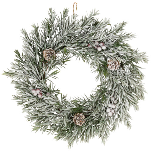 Pine Cones and Berries Flocked Pine Artificial Christmas Wreath - 20" - Unlit