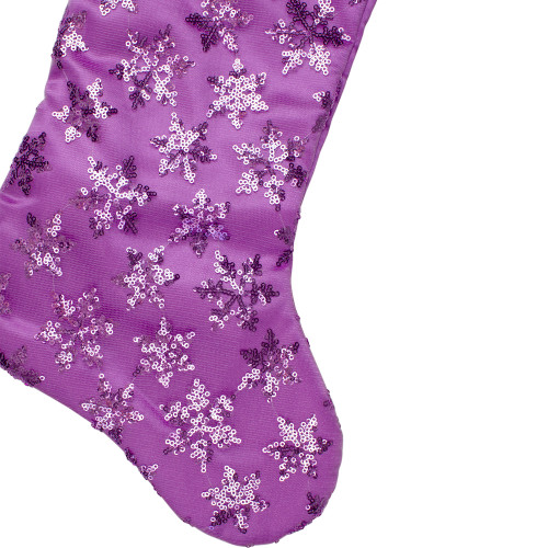 19" Purple Sequin Snowflake Christmas Stocking with White Faux Fur Cuff