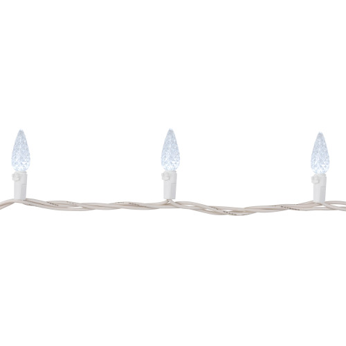 70-Count Pure White LED Faceted C6 Christmas Lights, 23 ft White Wire