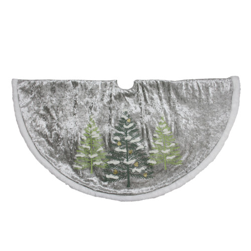 48" Gray and Green Traditional Trees Embossed Christmas Tree Skirt