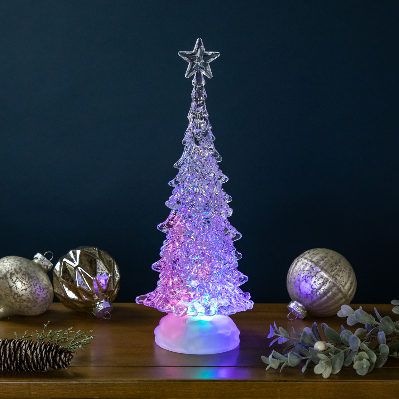LED Lighted Acrylic Christmas Tree with Star Decoration - 12" - Multicolor Lights