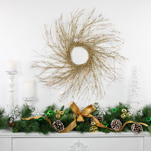 Pre-lit Battery Operated Glittered Twig Christmas Wreath - 28" - Warm White LED Lights