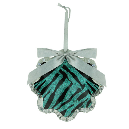 4.5" Teal Green and Black Glittered Zebra Print Snowflake Prism Christmas Ornament