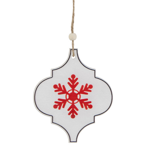 4.5" White and Red Snowflake Christmas Wooden Ornament