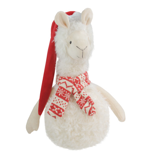 Llama with Scarf and Santa Hat Christmas Figurine - 17.75" - Cream and Red